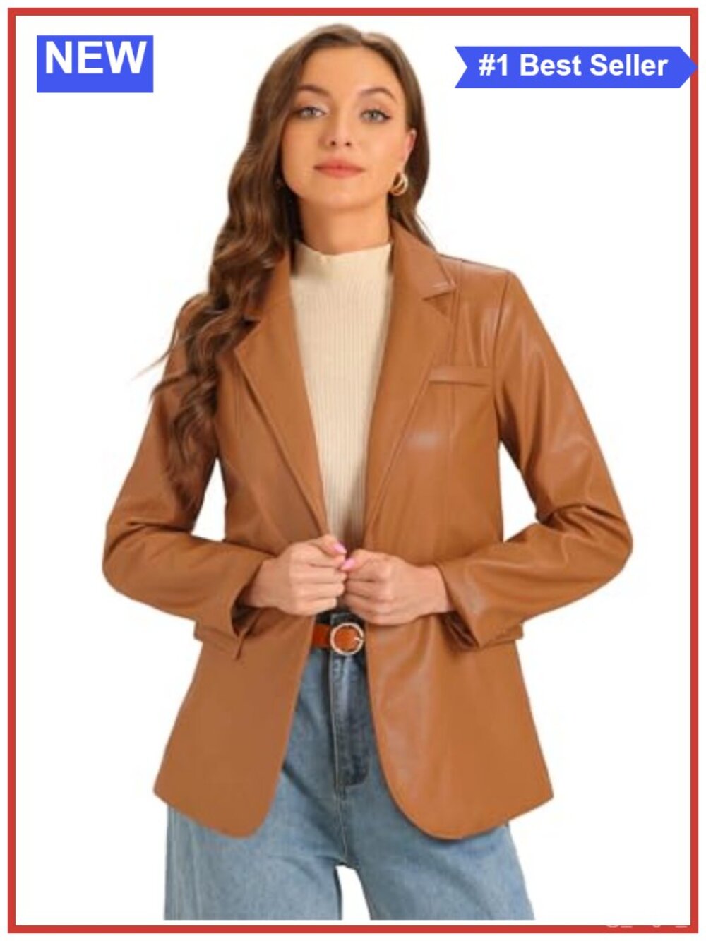 Oversized Faux PU Leather Notch Lapel Blazer Jacket